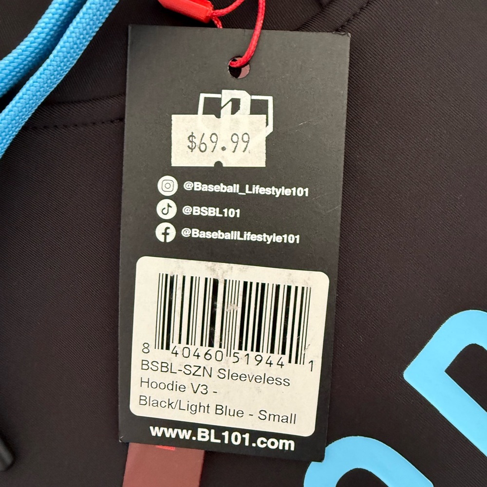 BSBLSZN Black Sleeveless Hoodie with Blue Print NWT - Picture 2 of 5